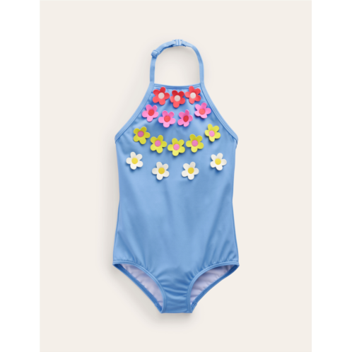 Boden Halterneck Flutter Swimsuit - Blue Multi Flower