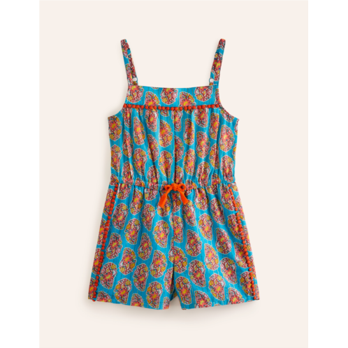 Boden Woven Vacation Romper - Azure Blue Paisley