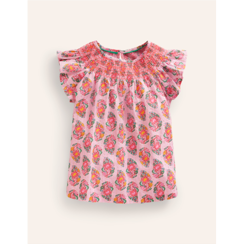 Boden Woven Smocked Top - Sugared Almond Pink Paisley