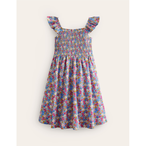 Boden Shirred Jersey Dress - Festival Pink Nautical Floral