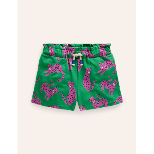 Boden Ruffle Waist Sweat Shorts - Green Leopard