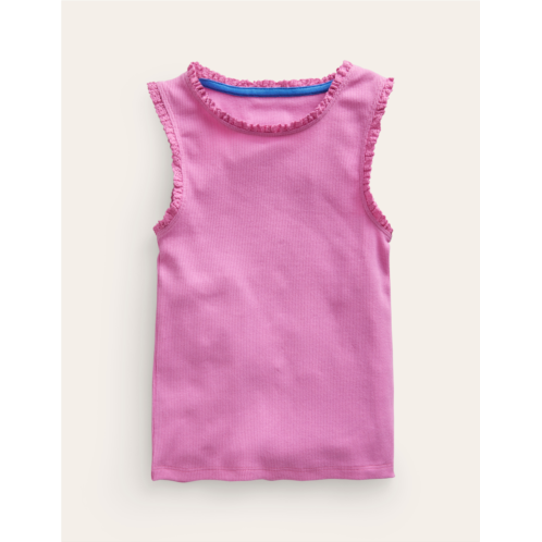 Boden Ribbed Lace Trim Vest - Peony Pink