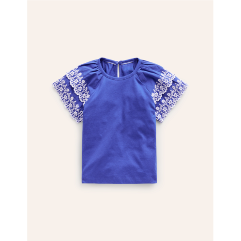 Boden Broderie Mix T-shirt - Blue Heron/White