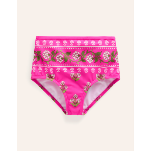 Boden High Waisted Bikini Bottoms - Pink Small Woodblock