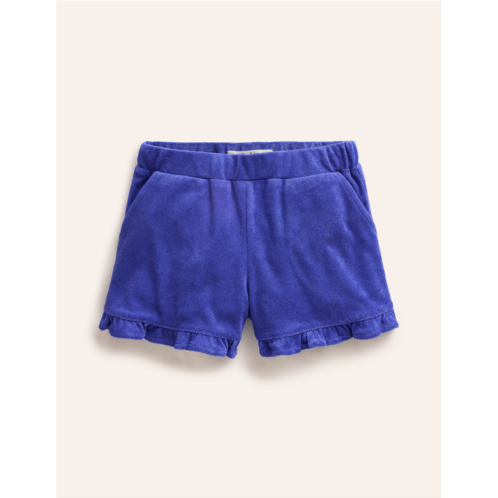 Boden Frill Hem Towelling Shorts - Wisteria Blue