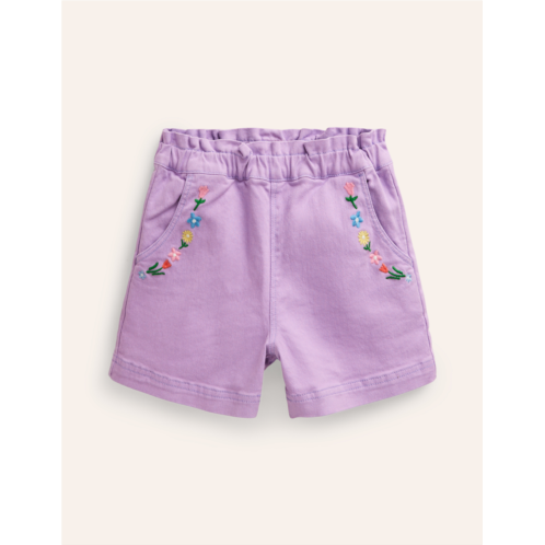 Boden Pull-on Shorts - Crocus Purple Embroidery
