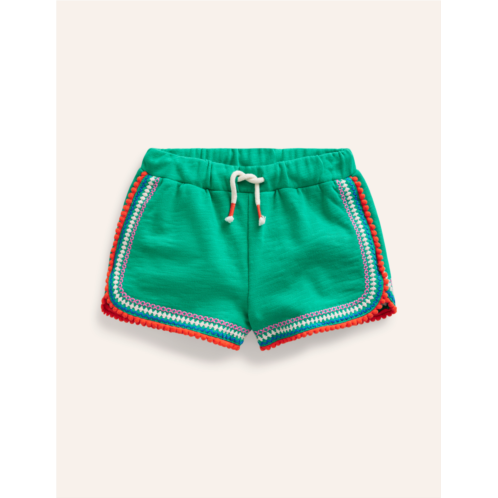 Boden Pom Trim Jersey Shorts - Jade Green