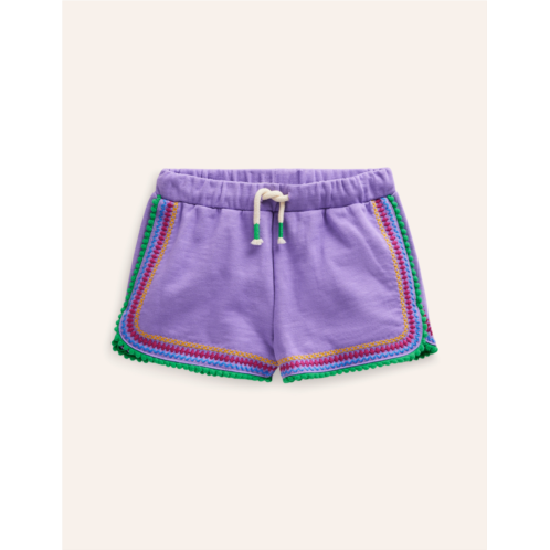 Boden Pom Trim Jersey Shorts - Crocus Purple