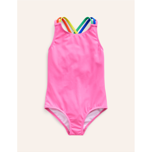 Boden Rainbow Cross-Back Swimsuit - Strawberry Milkshake