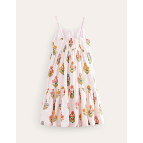 Boden Tiered Twirly Sundress - Pink Woodblock Floral