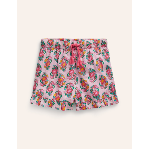 Boden Frill Hem Woven Shorts - Sugared Almond Pink Paisley
