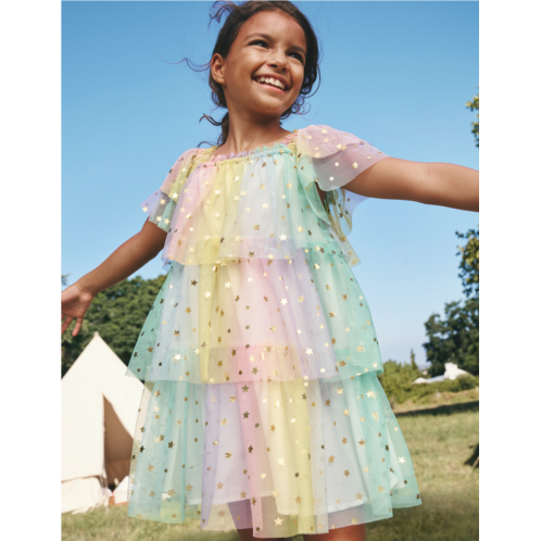 Boden Tiered Tulle Dress - Multi Ombre Gold Foil Star