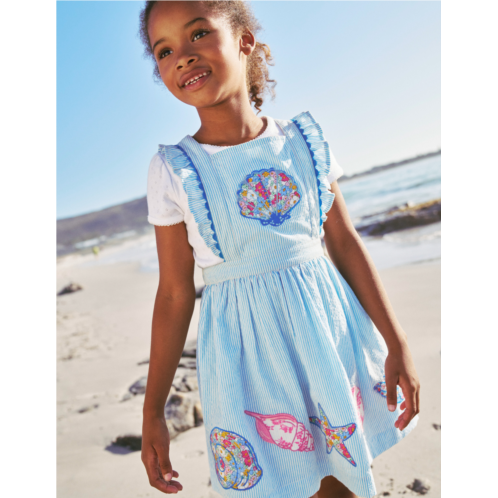 Boden Charming Pinafore Dress - Surf Blue/ Ivory Shells