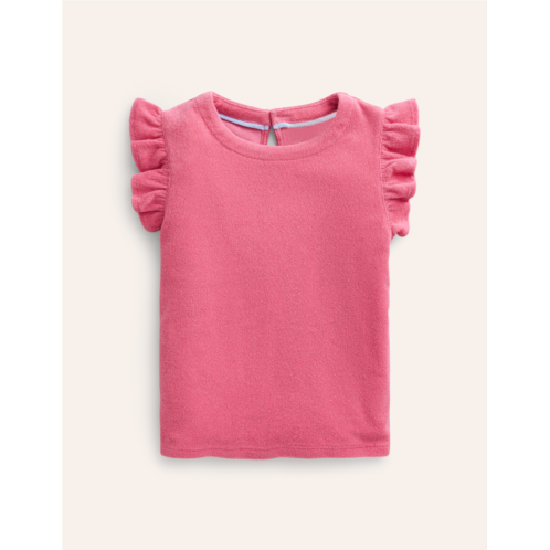 Boden Frill Sleeve Towelling Top - Rose Pink