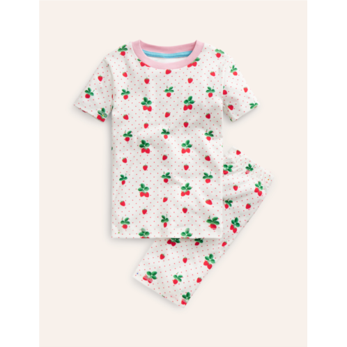 Boden Snug Short John Pajamas - Ivory Strawberry