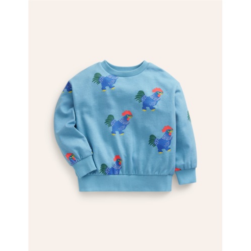 Boden Printed Relaxed Sweatshirt - Pavillion Blue Cockerels