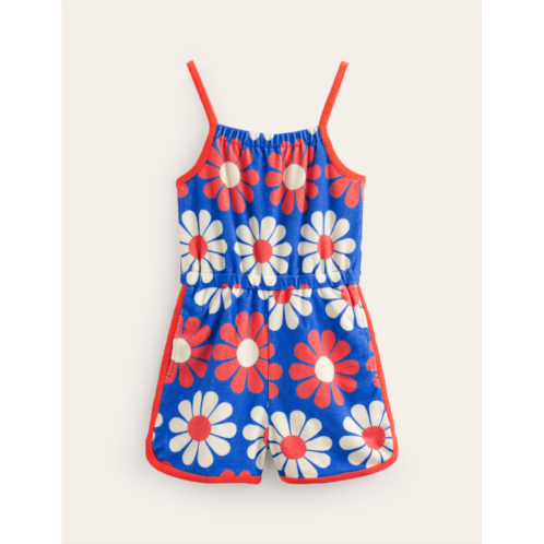 Boden Strappy Towelling Romper - Cabana Blue Geo Daisy