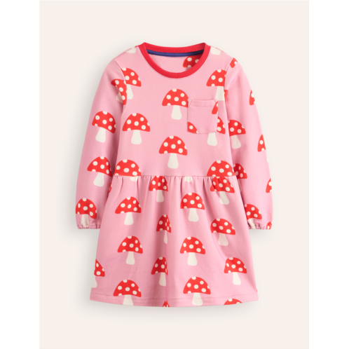 Boden Loopback Sweatshirt Dress - Vintage Pink Toadstools