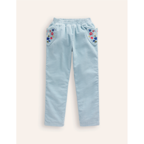 Boden Lined Pull-on Cord Pants - Vintage Blue Embroidery