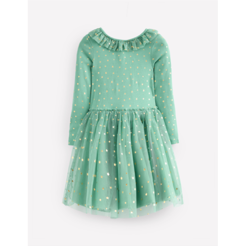 Boden Rose Twirly Tulle Dress - Eucalyptus Gold Stars