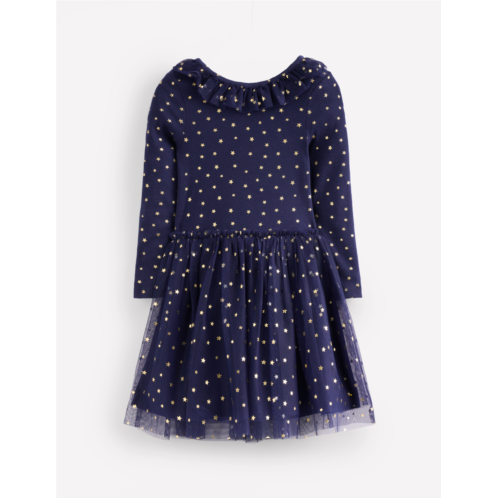 Boden Rose Twirly Tulle Dress - College Navy Gold Stars