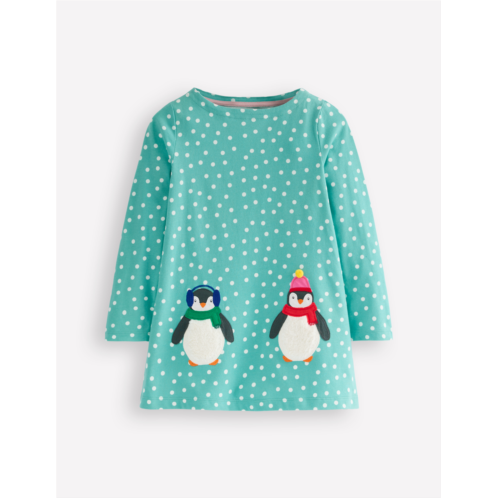 Boden Applique Jersey Tunic - Brook Blue Spot Penguins