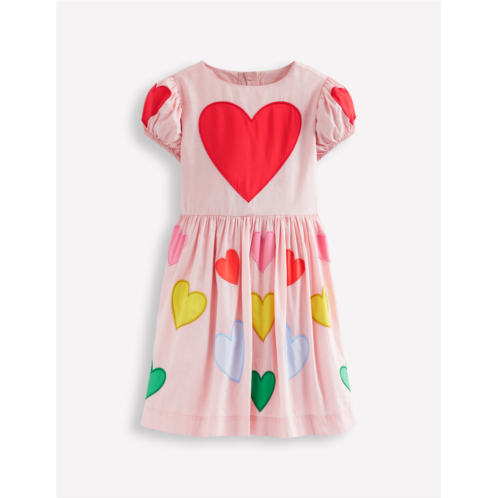 Boden Puff Sleeve Heart Dress - Light Pink Hearts