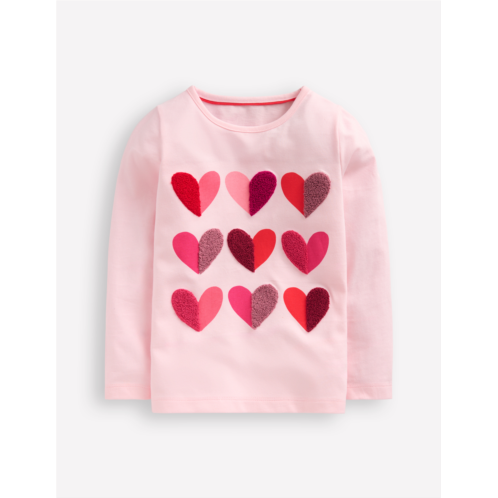 Boden Long Sleeve Boucle T-shirt - Chalk Pink Hearts