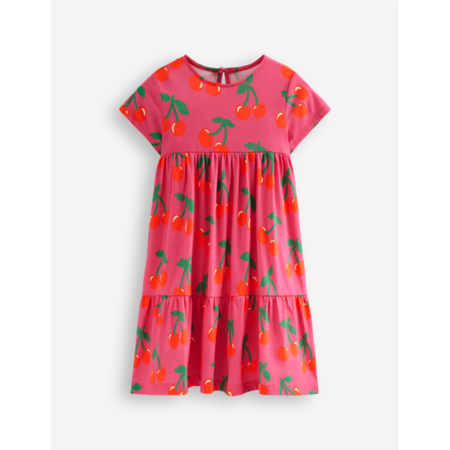 Boden Ariel Twirly Jersey Dress - Sorbet Pink Cherries