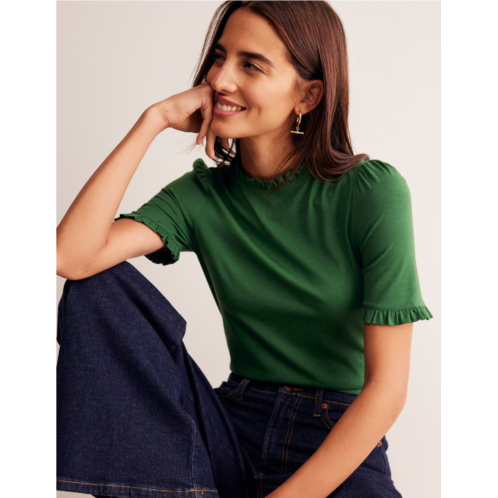 Boden Supersoft Frill Detail T-shirt - Pine