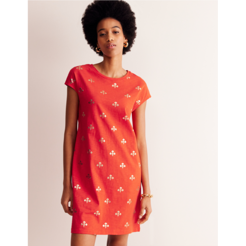 Boden Leah Jersey T-shirt Dress - Flame Scarlet, Passion Stem