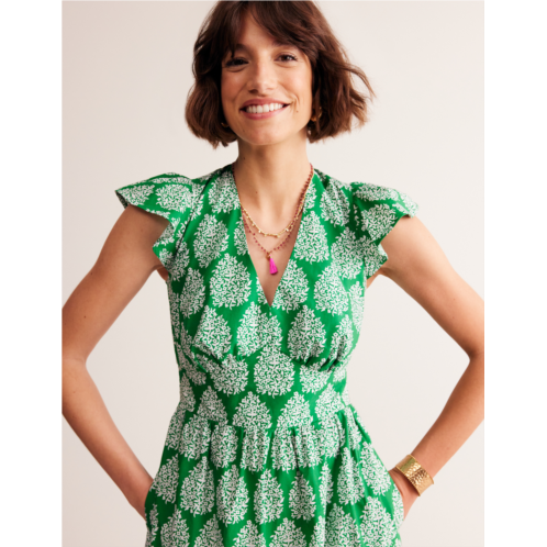 Boden May Cotton Midi Tea Dress - Green Tambourine, Floret