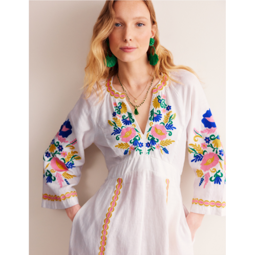 Boden Una Linen Embroidered Dress - Ivory Embroidery