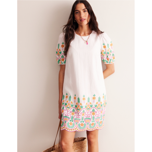 Boden Broderie Linen Shift Dress - White