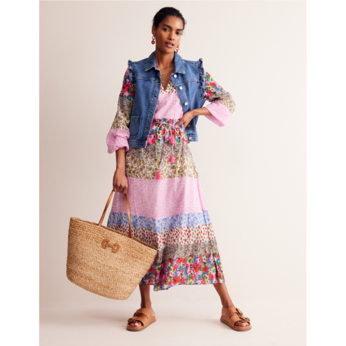 Boden Hotched Blouson Maxi Dress - Multi, Patchwork Bloom