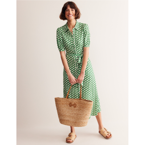 Boden Libby Jersey Midi Shirt Dress - Green, Honeycomb Geo