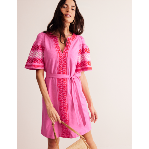Boden Embroidered Jersey Short Dress - Sangria Sunset