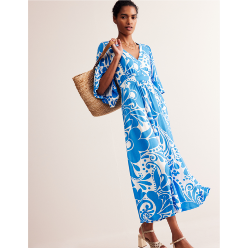 Boden Kimono Jersey Maxi Dress - Indigo Bunting, Ripple Swirl