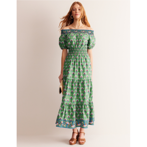 Boden Cotton Midi Smocked Dress - Stone Green, Passion Geo