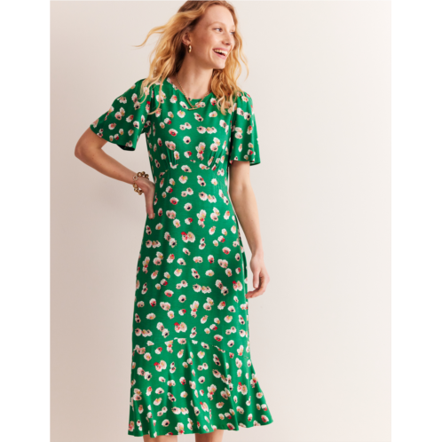 Boden Felicity Jersey Midi Tea Dress - Green, Botanical Petal