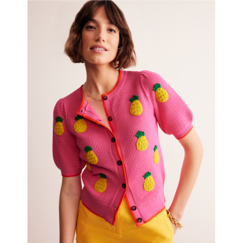 Boden Embroidered T-Shirt Cardigan - Sangria Sunset Pink, Pineapple