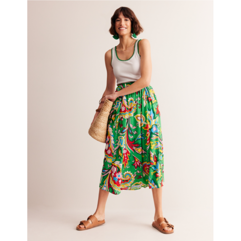 Boden Crinkle Midi Skirt - Green, Paisley Azure