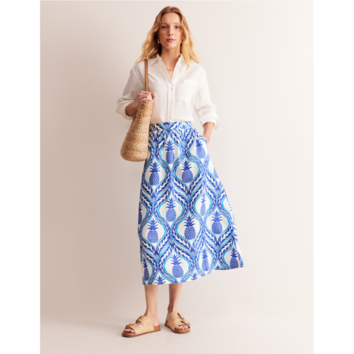 Boden Florence Linen Midi Skirt - Surf the Web, Pineapple Wave