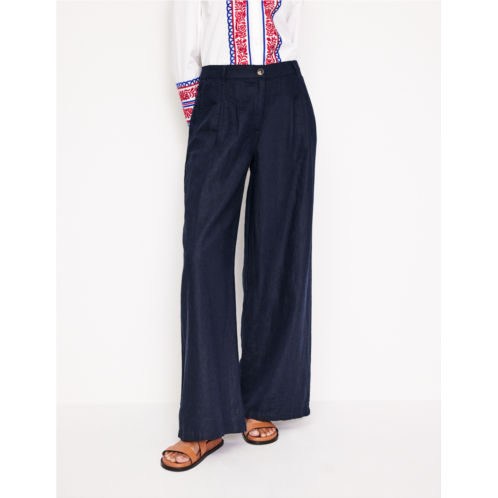 Boden Regent Pleat Linen Trousers - Navy