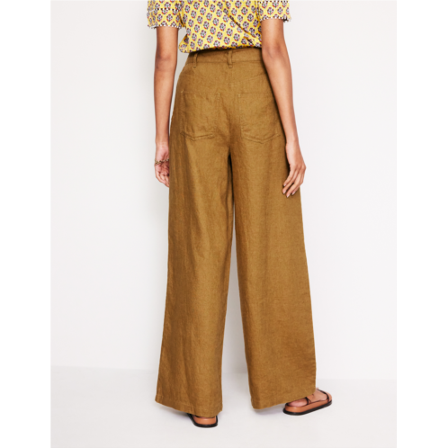 Boden Regent Pleat Linen Trousers - Bronze Brown