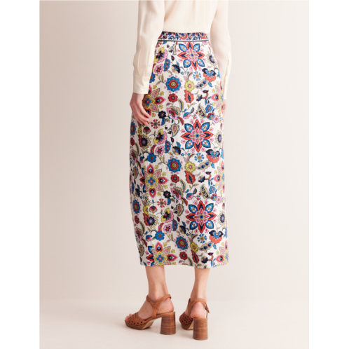 Boden Split Front Column Linen Skirt - Ivory, Floral