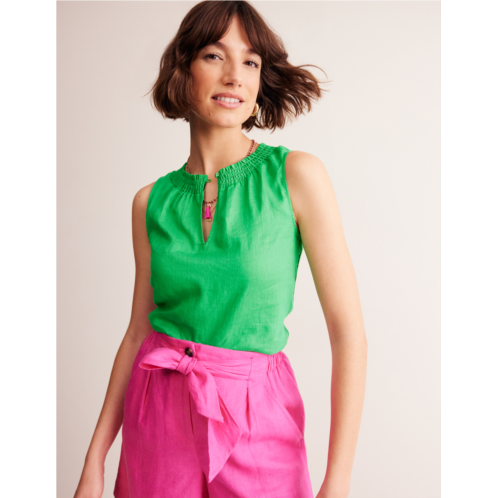 Boden Georgia Linen Sleeveless Top - Bright Green