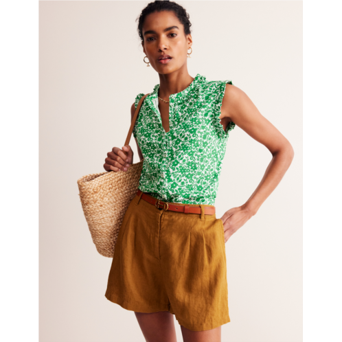 Boden Olive Sleeveless Shirt - Green Tambourine, Tulip Garden