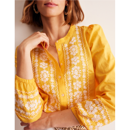 Boden Embroidered Cotton Top - Artisans Gold