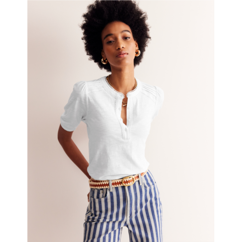 Boden Pintuck Puff Sleeve Henley - White